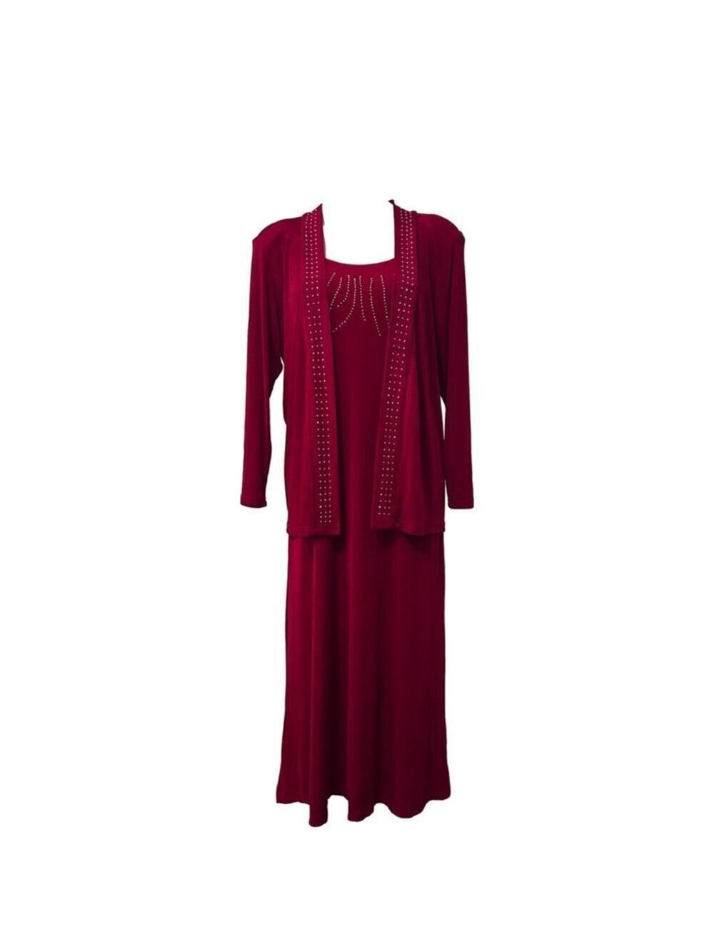 Jostar Red Studded Maxi Dress & Matching Cardigan Set Size M Made in USA